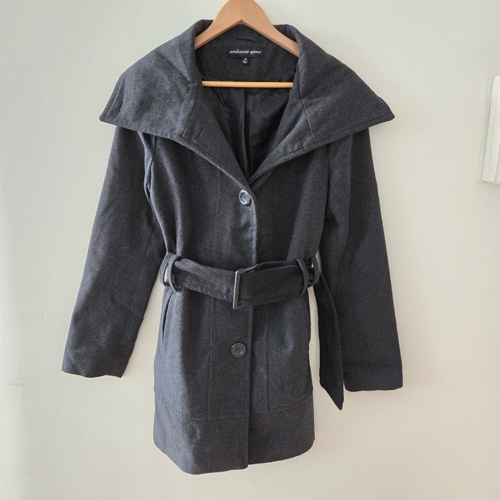 Ambience apparel gray grey peacoat button fall autumn coat size Medium